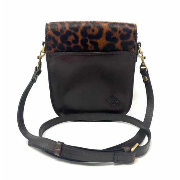 Patricia Nash Leopard Animal Print Calf Half Brown Leather Crossbody Saddle Bag - Picture 10 of 14